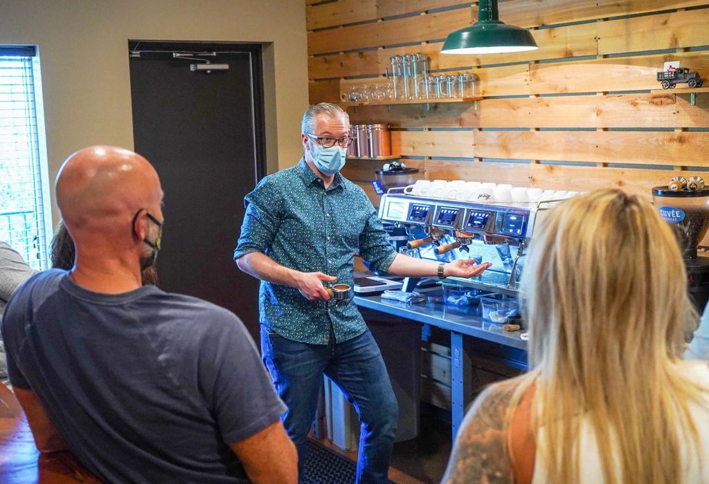 barista trainer teaching a coffee class at Texas Coffee School