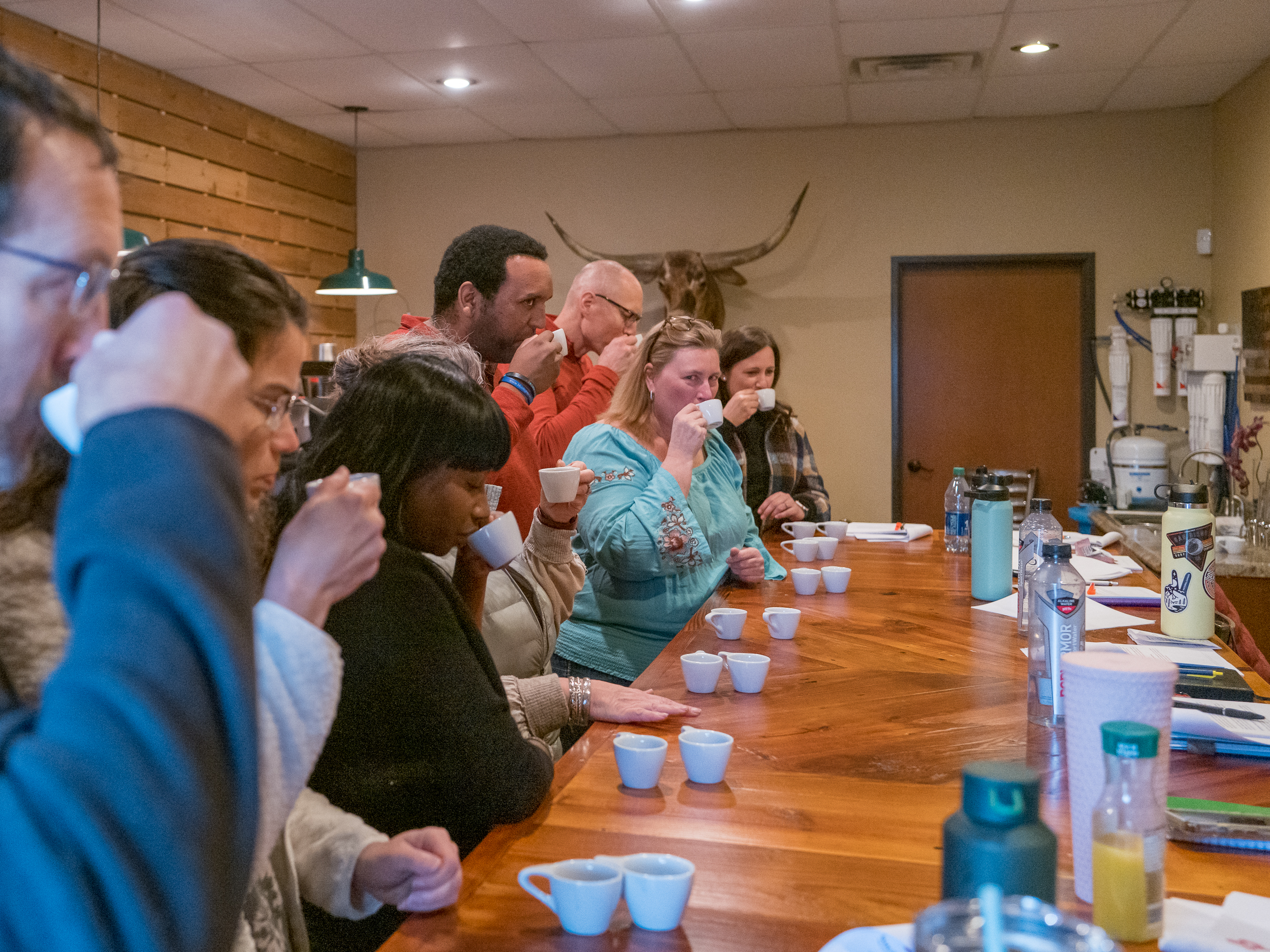 Students sip coffee at Texas Coffee School.