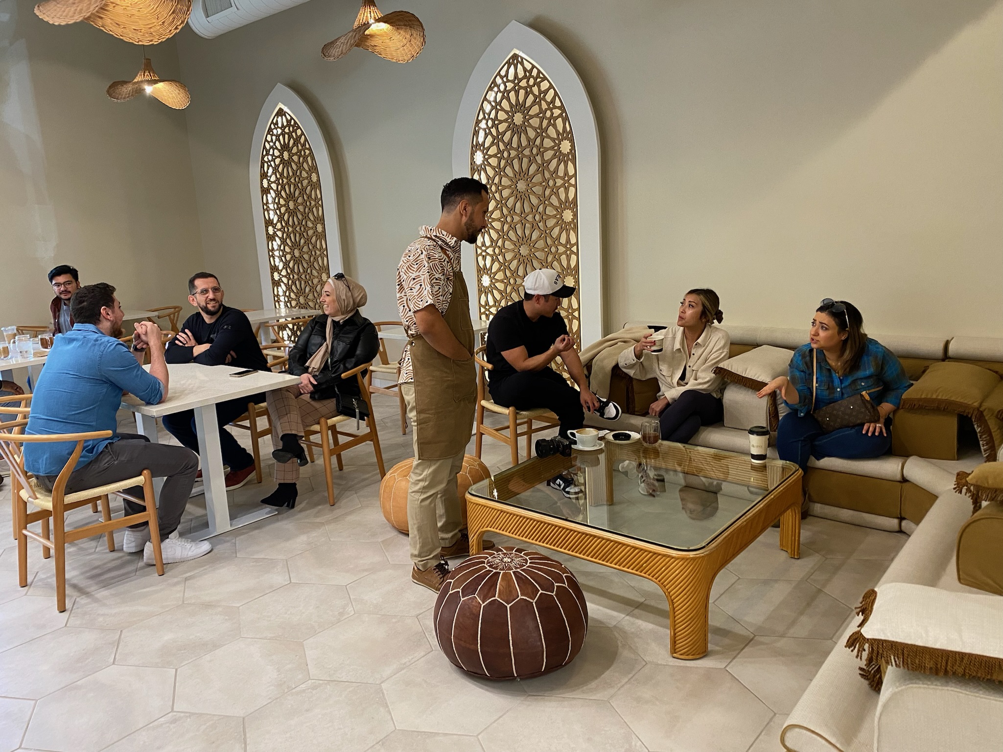 Customers talking and sitting at Arwa Yemeni Coffee