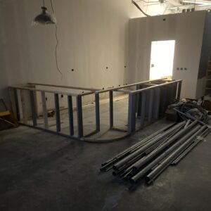 Building out process of the coffee shop counter.