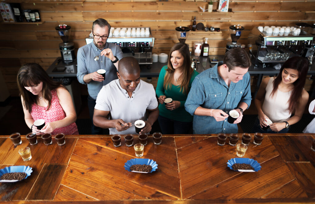 Customers attending a community coffee tasting event