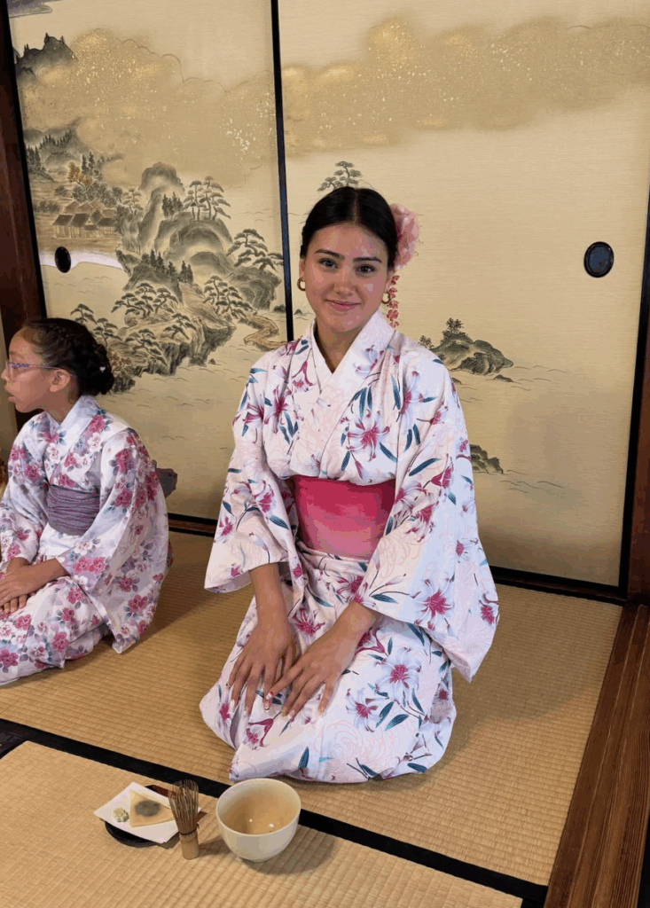 Laura Molinar, owner of Pan Pan Cafe and Bakery, attends a tea ceremony in Japan