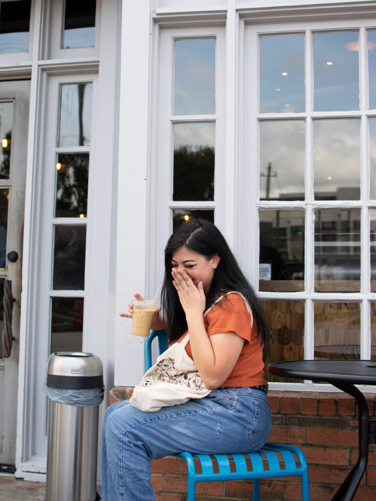 Gen Z woman at outdoor coffee business
