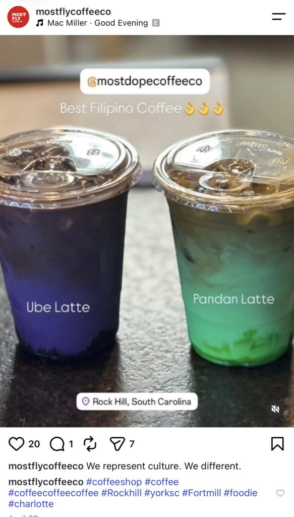 Ube and pandan latte from Most Fly